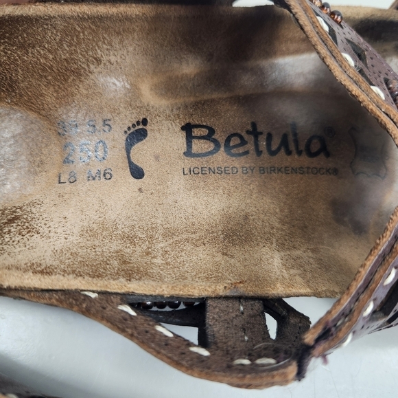 Betula by Birkenstock Joyce Beaded Double Leather Sandals Brown 8-8.5 Narrow - Picture 13 of 15